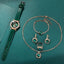 6PCS Set Green Luxury Quartz Watch Women Ring Necklace Earring Rhinestone Fashion Wristwatch Casual Ladies Bracelet Watches - Slobuy