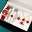6PCS Set Green Luxury Quartz Watch Women Ring Necklace Earring Rhinestone Fashion Wristwatch Casual Ladies Bracelet Watches - Slobuy