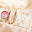 6PCS Set Women Fashion Quartz Watch Female Clock Pink Butterfly Dial Luxury Brand Design Ladies Leather Wrist Watch Montre Femme - Slobuy
