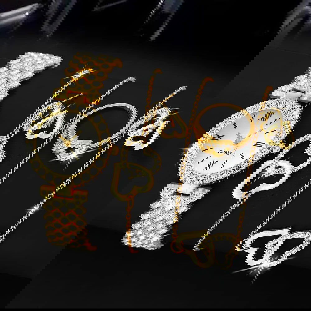 6PCS Set Women Watch Female Clock Roman Dial Luxury Brand Design Casual Ladies Quartz Wrist Watch Bracelet Set Montre Femme - Slobuy