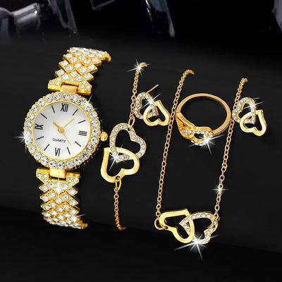 6PCS Set Women Watch Female Clock Roman Dial Luxury Brand Design Casual Ladies Quartz Wrist Watch Bracelet Set Montre Femme - Slobuy