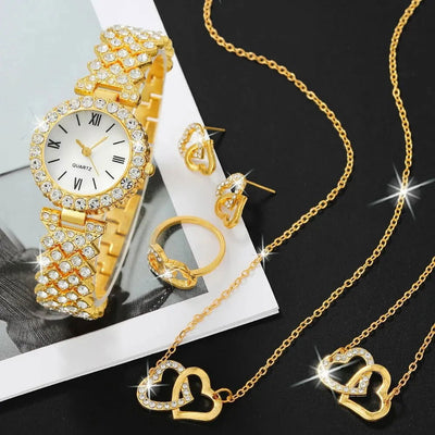 6PCS Set Women Watch Female Clock Roman Dial Luxury Brand Design Casual Ladies Quartz Wrist Watch Bracelet Set Montre Femme - Slobuy
