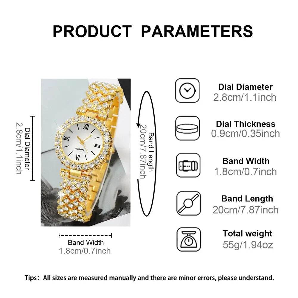 6PCS Set Women Watch Female Clock Roman Dial Luxury Brand Design Casual Ladies Quartz Wrist Watch Bracelet Set Montre Femme - Slobuy