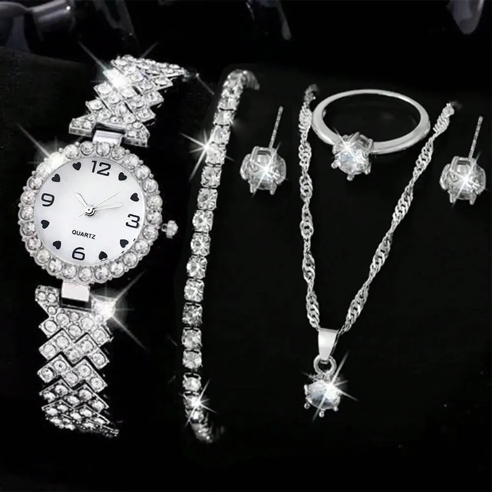 6PCS Set Women Watch Female Clock Roman Dial Luxury Brand Design Casual Ladies Quartz Wrist Watch Bracelet Set Montre Femme - Slobuy