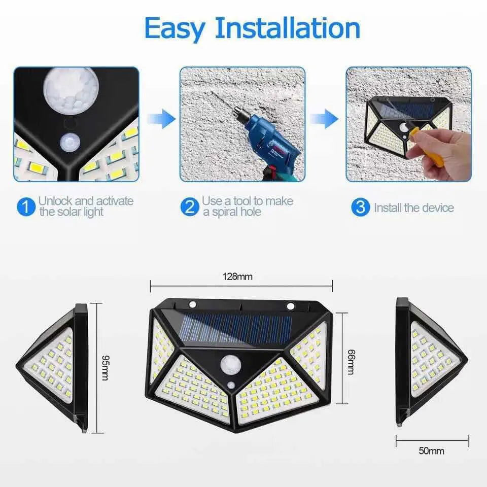 1/2/4/6Pcs 100 LED Wall Lights Outdoor Solar Lamp PIR Motion Sensor Solar Powered Sunlight Street Light for Garden Decoration - Slobuy