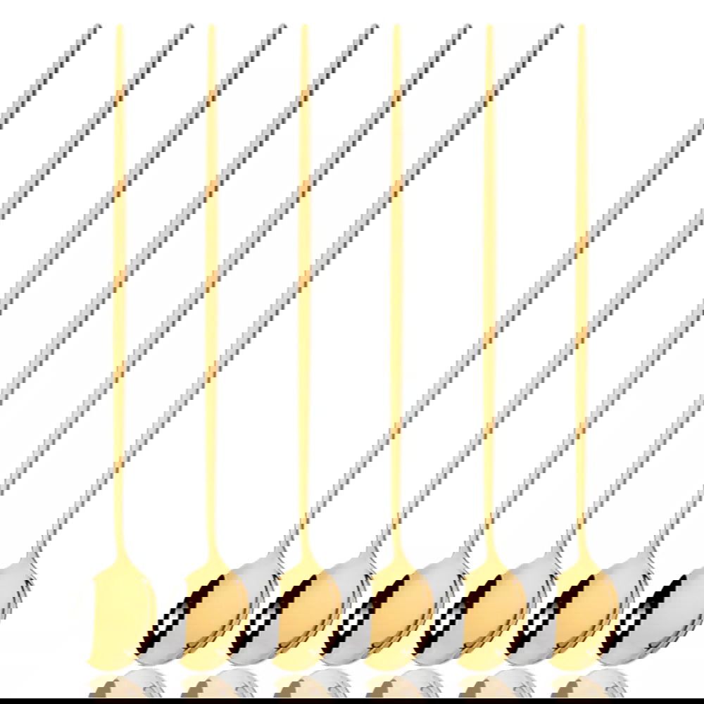 6Pcs Coffee Stirring Spoon Cutlery Set Juice Gold Tea Spoons Dinnerware Ice Cream Long Handle Scoop Tableware Kitchen Tools - Slobuy