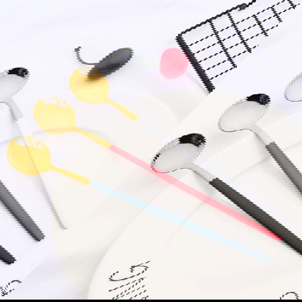 6Pcs Coffee Stirring Spoon Cutlery Set Juice Gold Tea Spoons Dinnerware Ice Cream Long Handle Scoop Tableware Kitchen Tools - Slobuy