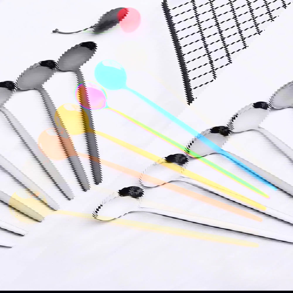 6Pcs Coffee Stirring Spoon Cutlery Set Juice Gold Tea Spoons Dinnerware Ice Cream Long Handle Scoop Tableware Kitchen Tools - Slobuy