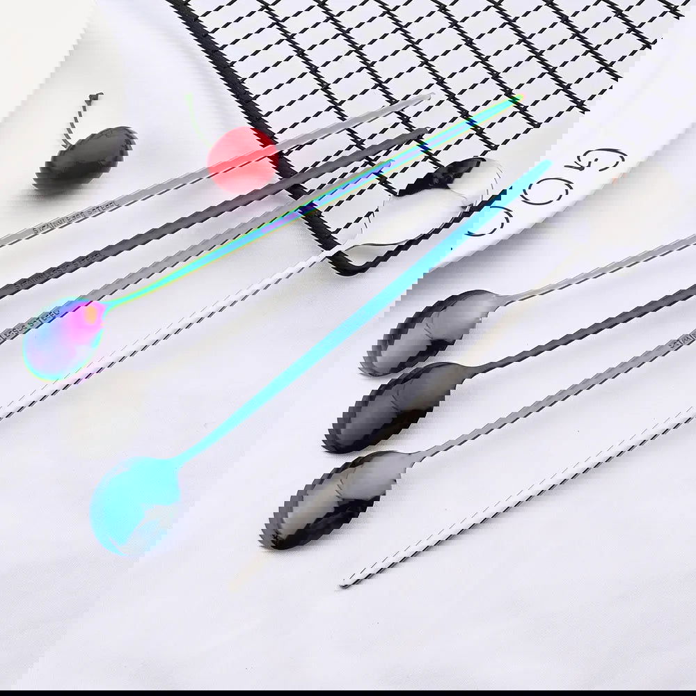 6Pcs Coffee Stirring Spoon Cutlery Set Juice Gold Tea Spoons Dinnerware Ice Cream Long Handle Scoop Tableware Kitchen Tools - Slobuy