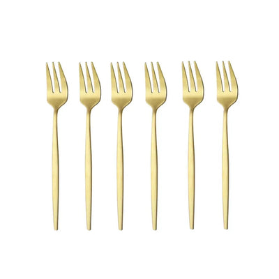 6Pcs Stainless Steel Matte Cake Fruit Forks Flatware Silverware Cutlery For Dessert Salad Fork Set Gold Tableware Mini Fork - Slobuy