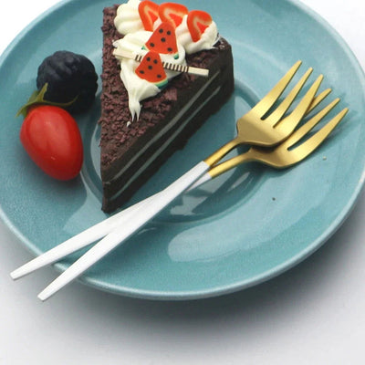 6Pcs Stainless Steel Matte Cake Fruit Forks Flatware Silverware Cutlery For Dessert Salad Fork Set Gold Tableware Mini Fork - Slobuy