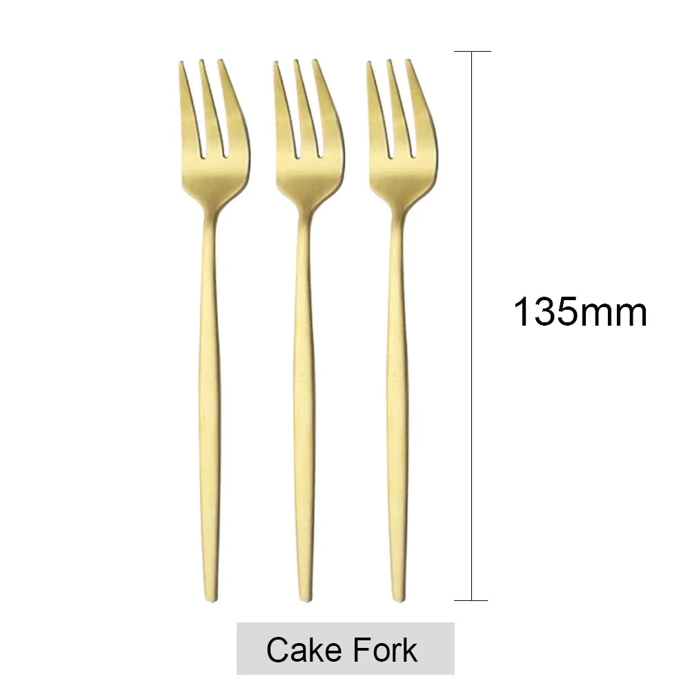 6Pcs Stainless Steel Matte Cake Fruit Forks Flatware Silverware Cutlery For Dessert Salad Fork Set Gold Tableware Mini Fork - Slobuy