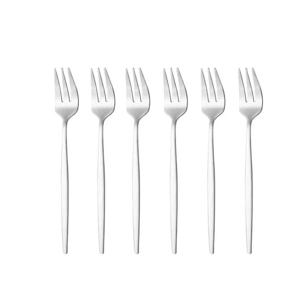 6Pcs Stainless Steel Matte Cake Fruit Forks Flatware Silverware Cutlery For Dessert Salad Fork Set Gold Tableware Mini Fork - Slobuy
