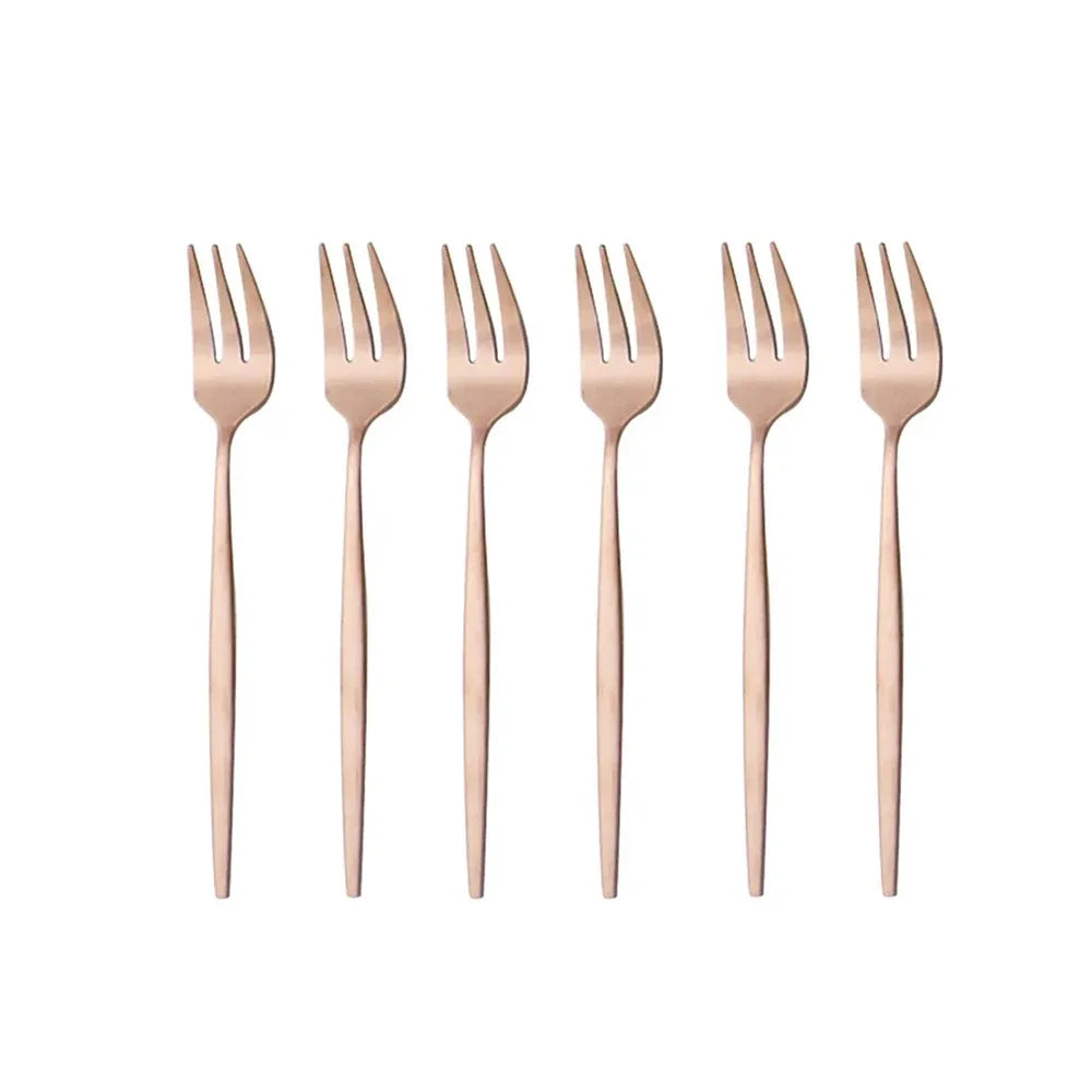 6Pcs Stainless Steel Matte Cake Fruit Forks Flatware Silverware Cutlery For Dessert Salad Fork Set Gold Tableware Mini Fork - Slobuy