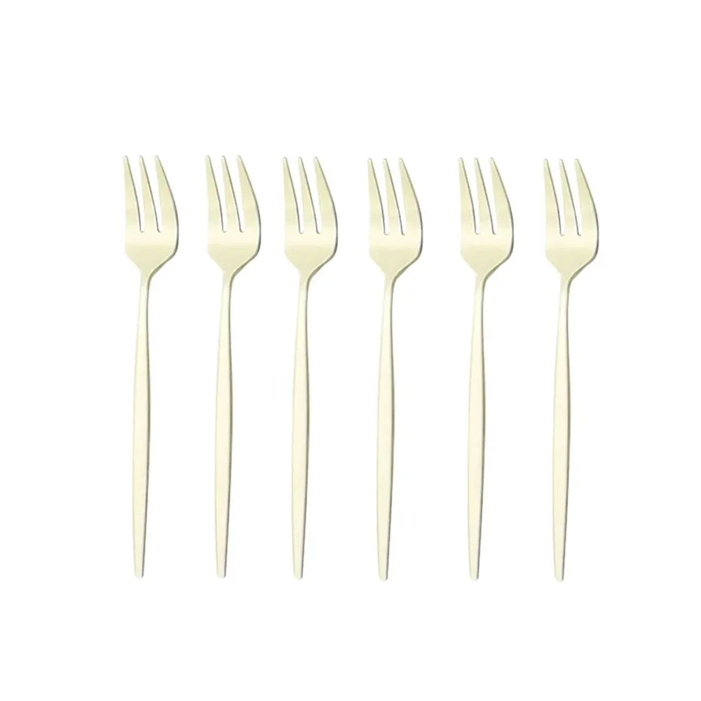6Pcs Stainless Steel Matte Cake Fruit Forks Flatware Silverware Cutlery For Dessert Salad Fork Set Gold Tableware Mini Fork - Slobuy