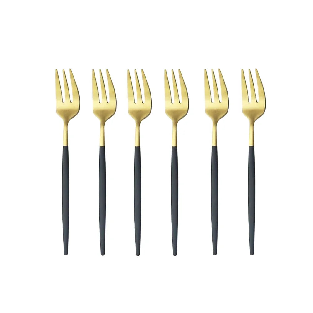 6Pcs Stainless Steel Matte Cake Fruit Forks Flatware Silverware Cutlery For Dessert Salad Fork Set Gold Tableware Mini Fork - Slobuy