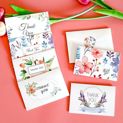 6Sets Floral Thank You Cards with Envelopes & Stickers Assorted Blank Inside Folding Card Wedding Party Invitation Greeting Card - Slobuy