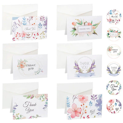 6Sets Floral Thank You Cards with Envelopes & Stickers Assorted Blank Inside Folding Card Wedding Party Invitation Greeting Card - Slobuy