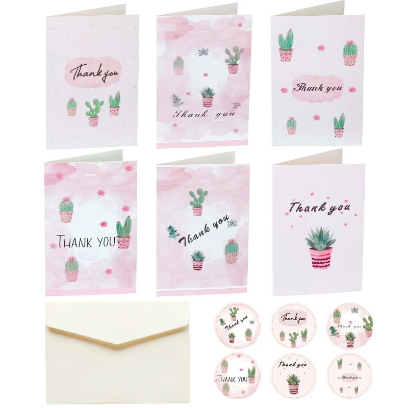 6Sets Floral Thank You Cards with Envelopes & Stickers Assorted Blank Inside Folding Card Wedding Party Invitation Greeting Card - Slobuy