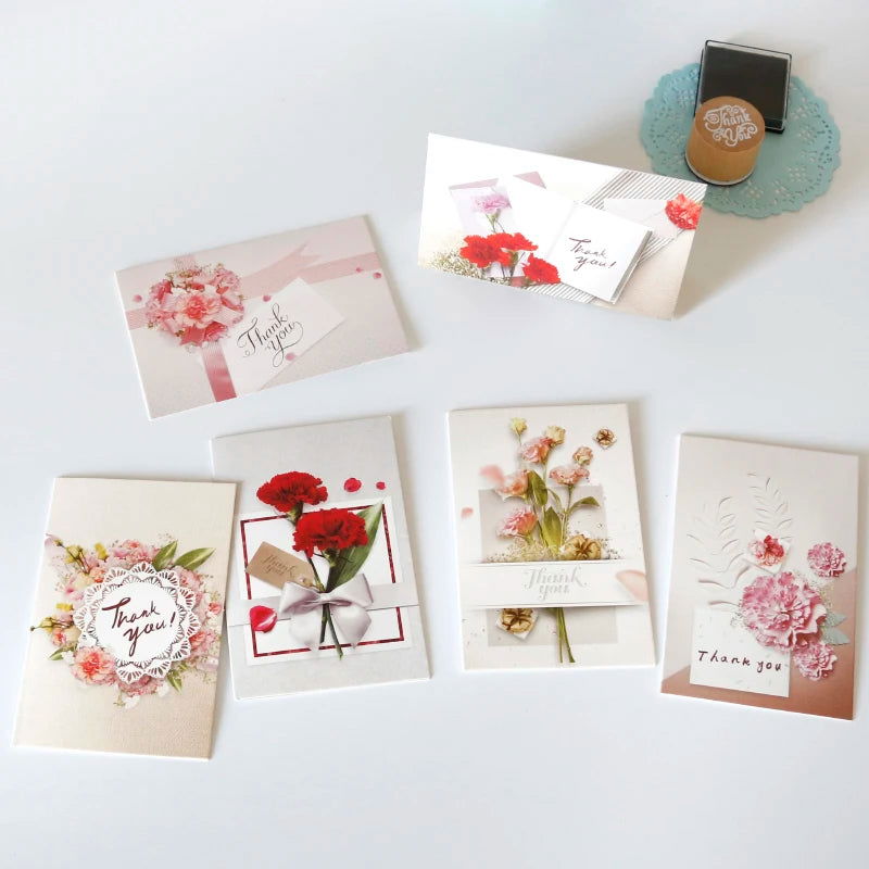 6Sets Floral Thank You Cards with Envelopes & Stickers Assorted Blank Inside Folding Card Wedding Party Invitation Greeting Card - Slobuy