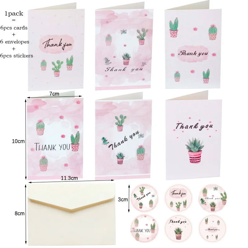 6Sets Floral Thank You Cards with Envelopes & Stickers Assorted Blank Inside Folding Card Wedding Party Invitation Greeting Card - Slobuy