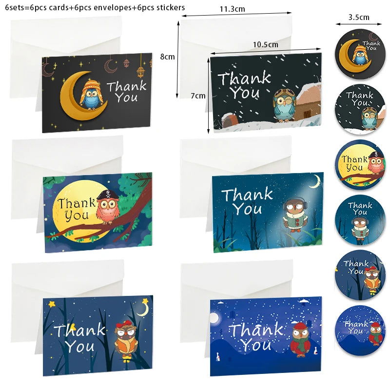 6Sets Floral Thank You Cards with Envelopes & Stickers Assorted Blank Inside Folding Card Wedding Party Invitation Greeting Card - Slobuy