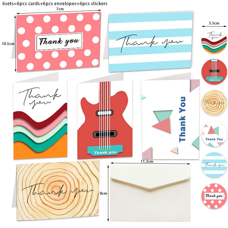 6Sets Floral Thank You Cards with Envelopes & Stickers Assorted Blank Inside Folding Card Wedding Party Invitation Greeting Card - Slobuy