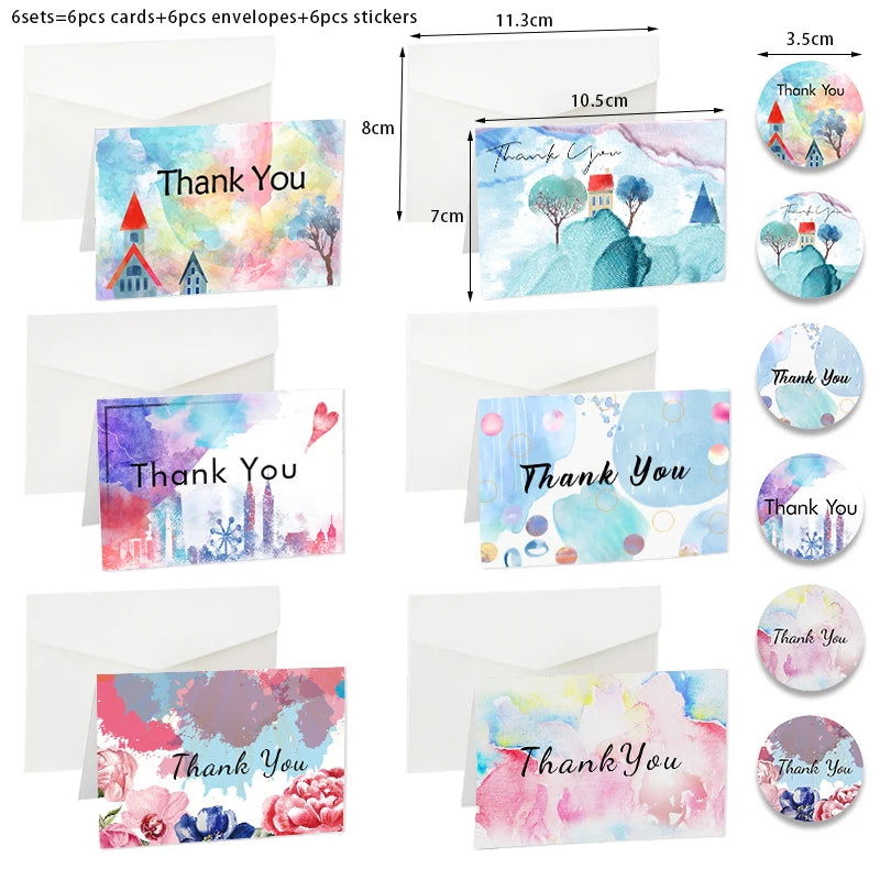 6Sets Floral Thank You Cards with Envelopes & Stickers Assorted Blank Inside Folding Card Wedding Party Invitation Greeting Card - Slobuy