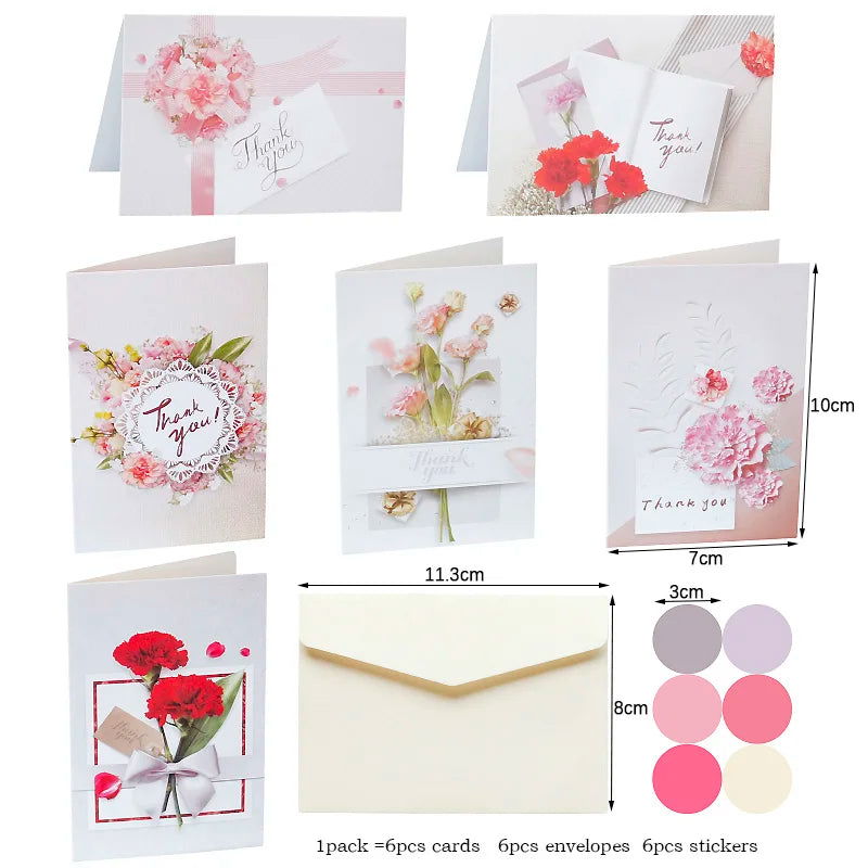 6Sets Floral Thank You Cards with Envelopes & Stickers Assorted Blank Inside Folding Card Wedding Party Invitation Greeting Card - Slobuy