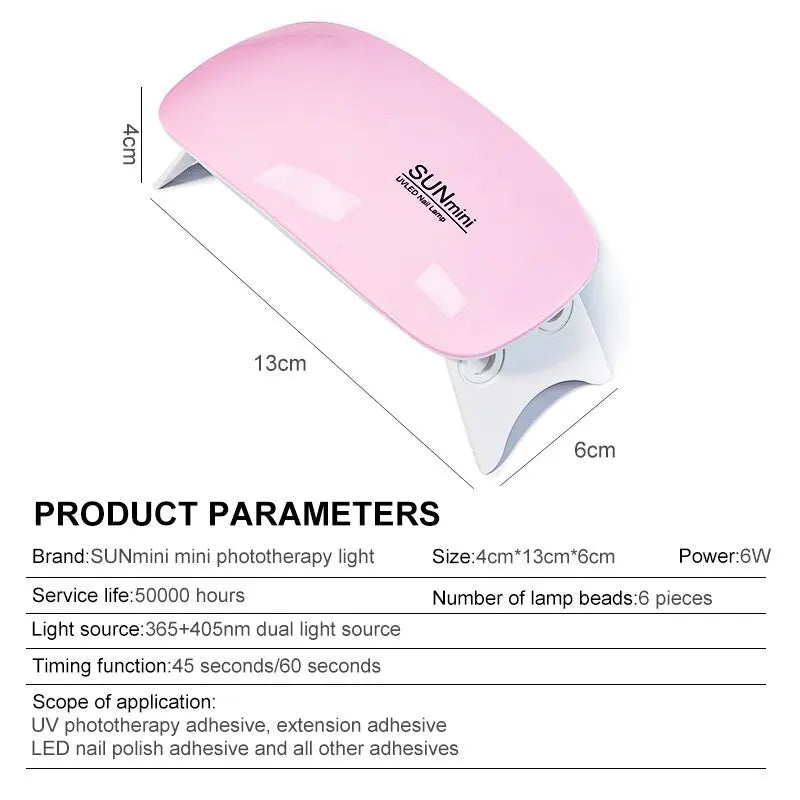 6W Mini Nail Dryer Machine Portable 6 LED UV Manicure Lamp Home Use Nail Lamp For Drying Polish Varnish With USB Cable - Slobuy