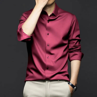 6XL Large High Quality Formal Dress Autumn and Winter Men's Long Sleeve Pure White Shirt Non iron Business Casual Ice Silk - Slobuy