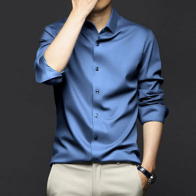 6XL Large High Quality Formal Dress Autumn and Winter Men's Long Sleeve Pure White Shirt Non iron Business Casual Ice Silk - Slobuy