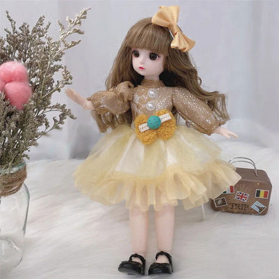30cm Bjd Doll 12 Moveable Joints 1/6 Girl's Dress 3D Brown Eyes Toy with Clothes Shoes Kids Toys for Girl Children Gift - Slobuy