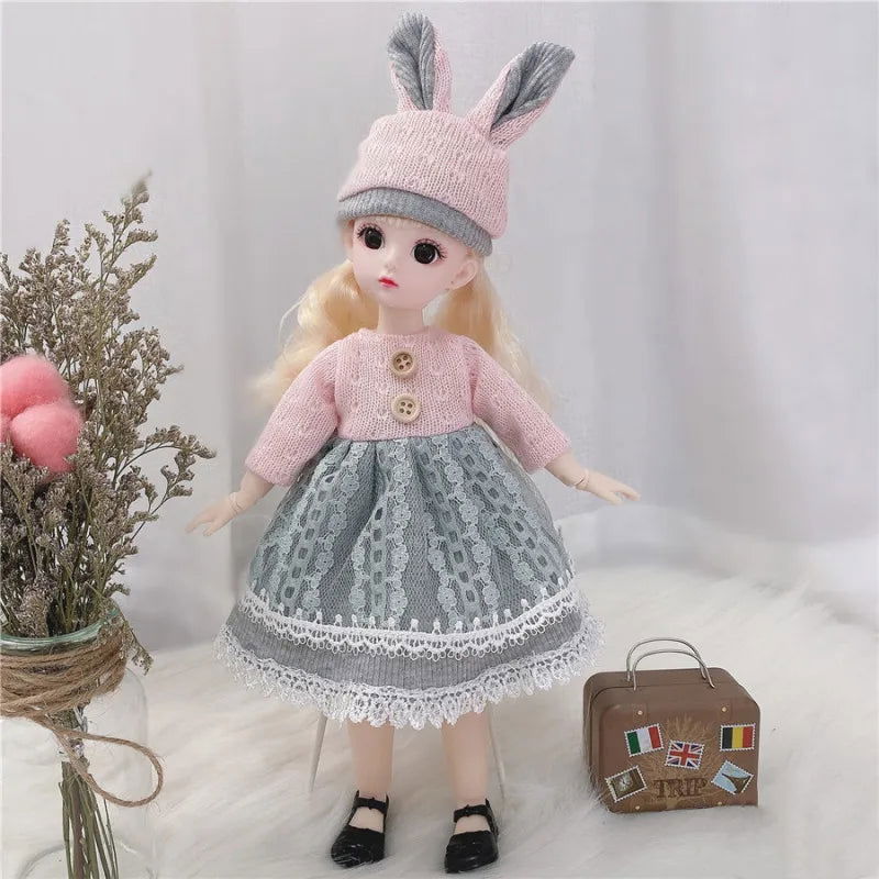 30cm Bjd Doll 12 Moveable Joints 1/6 Girl's Dress 3D Brown Eyes Toy with Clothes Shoes Kids Toys for Girl Children Gift - Slobuy