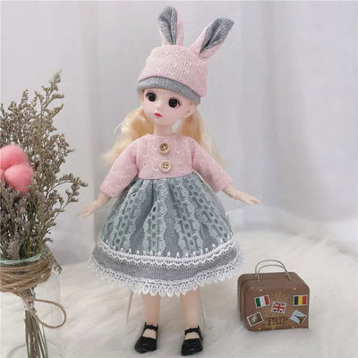 30cm Bjd Doll 12 Moveable Joints 1/6 Girl's Dress 3D Brown Eyes Toy with Clothes Shoes Kids Toys for Girl Children Gift - Slobuy