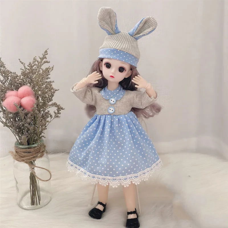 30cm Bjd Doll 12 Moveable Joints 1/6 Girl's Dress 3D Brown Eyes Toy with Clothes Shoes Kids Toys for Girl Children Gift - Slobuy