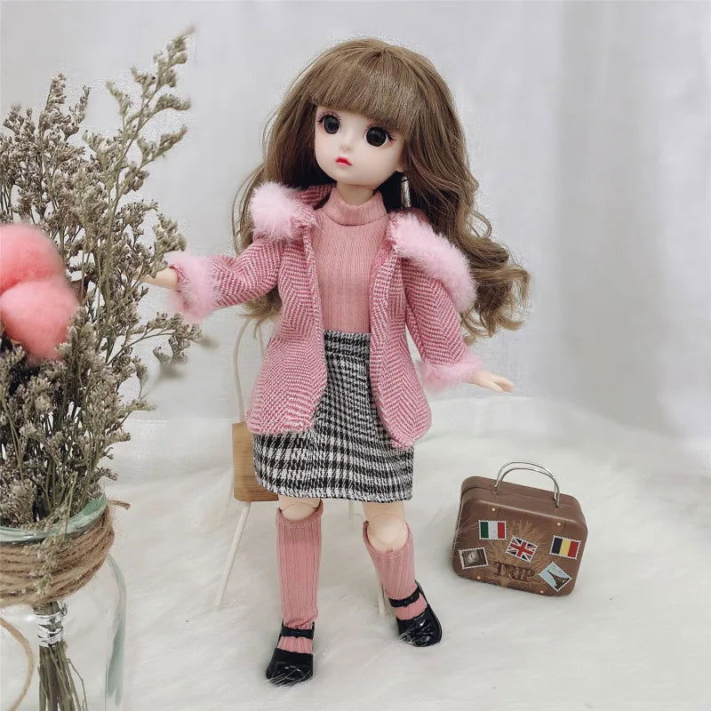 30cm Bjd Doll 12 Moveable Joints 1/6 Girl's Dress 3D Brown Eyes Toy with Clothes Shoes Kids Toys for Girl Children Gift - Slobuy