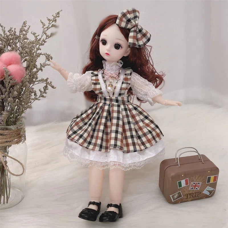 30cm Bjd Doll 12 Moveable Joints 1/6 Girl's Dress 3D Brown Eyes Toy with Clothes Shoes Kids Toys for Girl Children Gift - Slobuy