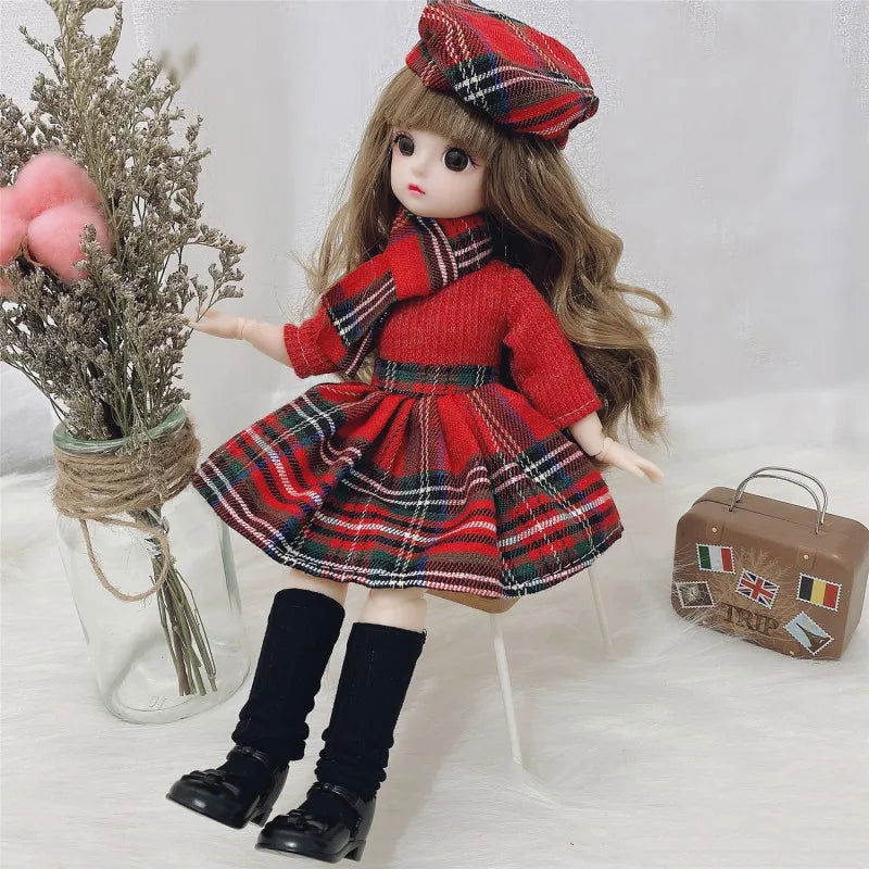 30cm Bjd Doll 12 Moveable Joints 1/6 Girl's Dress 3D Brown Eyes Toy with Clothes Shoes Kids Toys for Girl Children Gift - Slobuy
