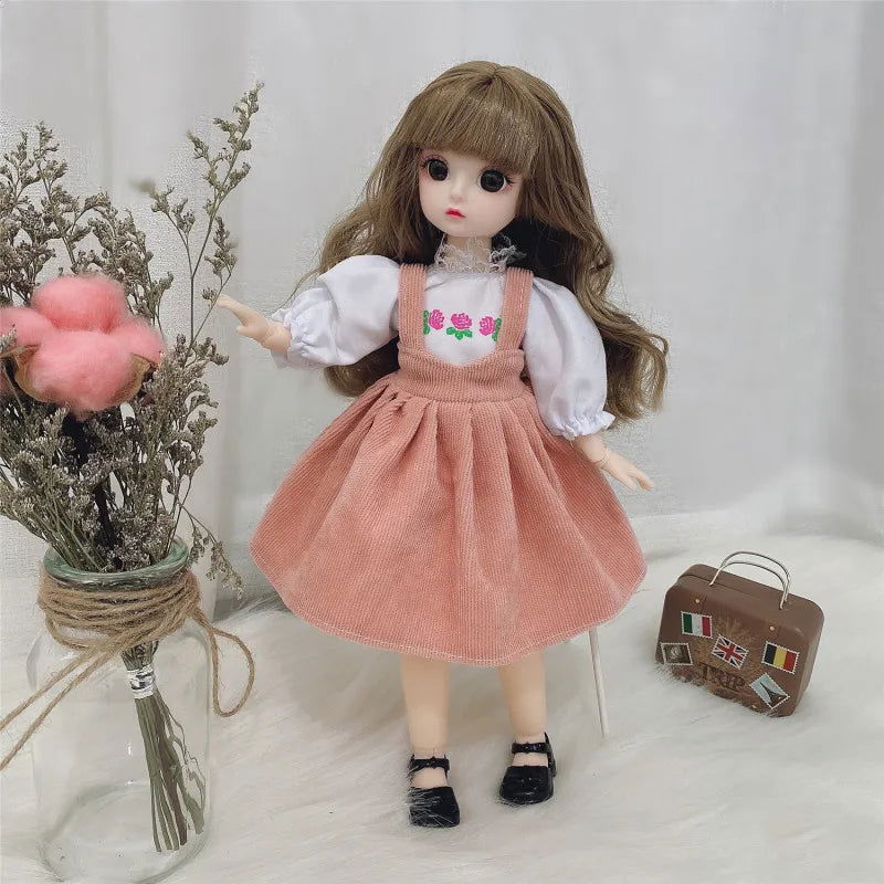 30cm Bjd Doll 12 Moveable Joints 1/6 Girl's Dress 3D Brown Eyes Toy with Clothes Shoes Kids Toys for Girl Children Gift - Slobuy