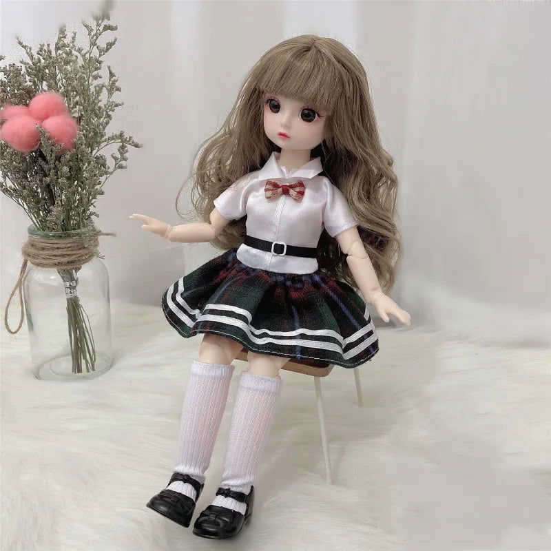 30cm Bjd Doll 12 Moveable Joints 1/6 Girl's Dress 3D Brown Eyes Toy with Clothes Shoes Kids Toys for Girl Children Gift - Slobuy