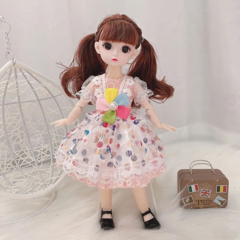 30cm Bjd Doll 12 Moveable Joints 1/6 Girl's Dress 3D Brown Eyes Toy with Clothes Shoes Kids Toys for Girl Children Gift - Slobuy