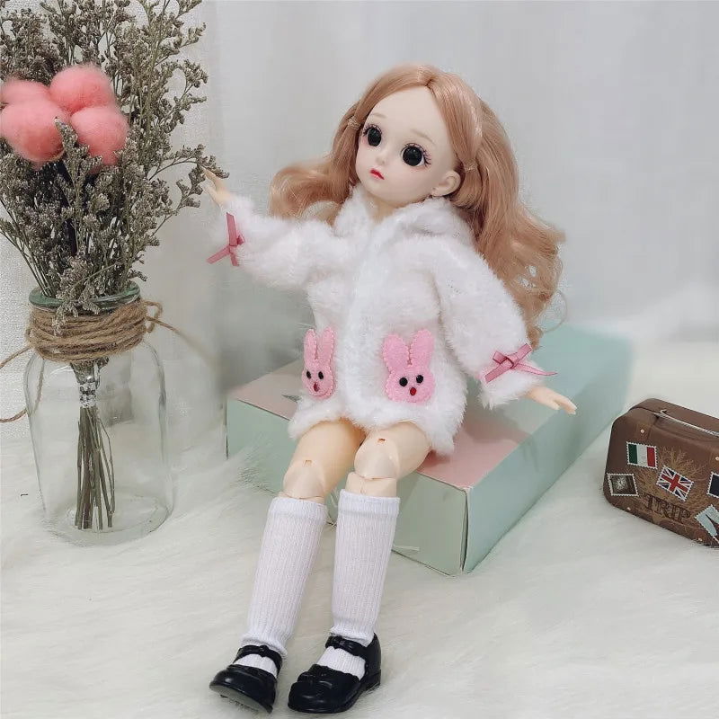 30cm Bjd Doll 12 Moveable Joints 1/6 Girl's Dress 3D Brown Eyes Toy with Clothes Shoes Kids Toys for Girl Children Gift - Slobuy