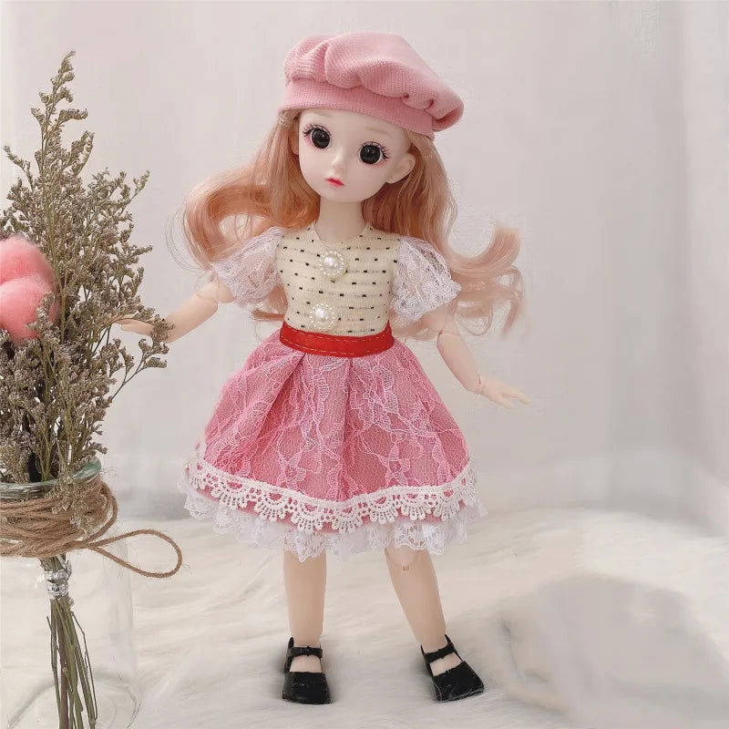 30cm Bjd Doll 12 Moveable Joints 1/6 Girl's Dress 3D Brown Eyes Toy with Clothes Shoes Kids Toys for Girl Children Gift - Slobuy