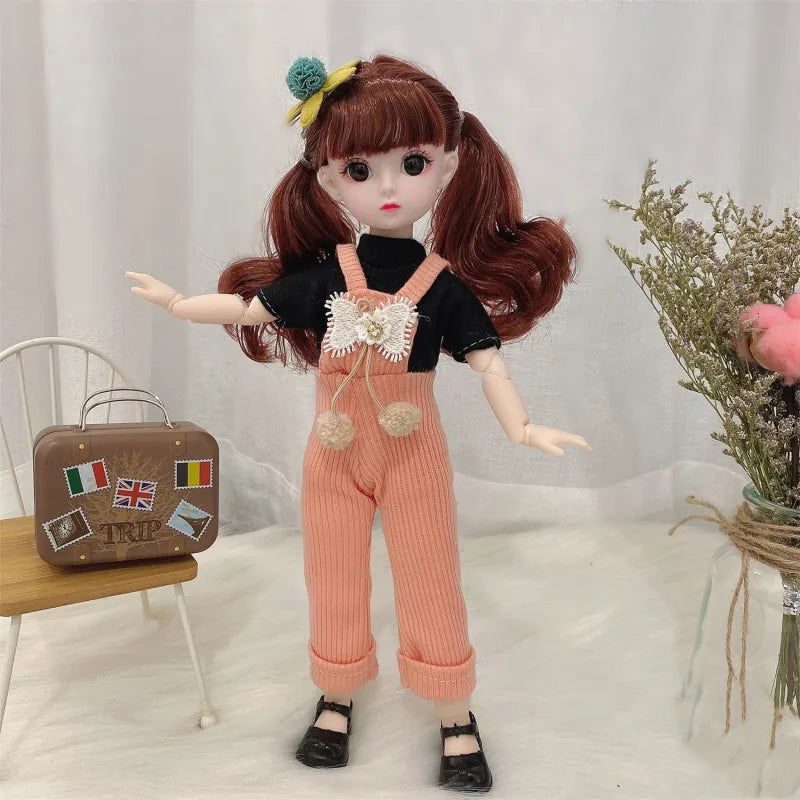 30cm Bjd Doll 12 Moveable Joints 1/6 Girl's Dress 3D Brown Eyes Toy with Clothes Shoes Kids Toys for Girl Children Gift - Slobuy