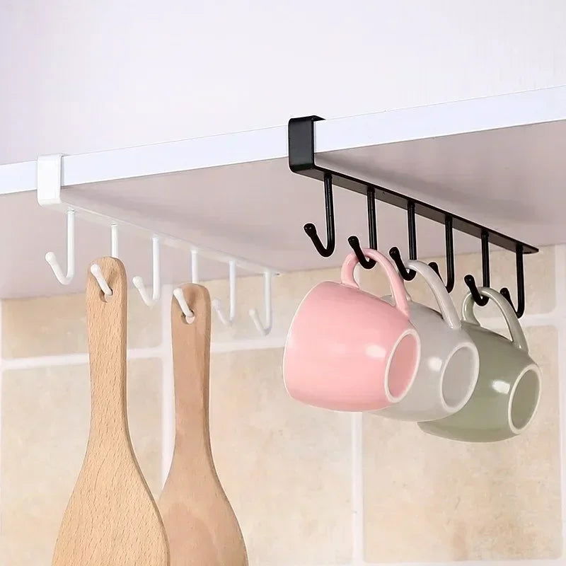 6 Hook Coffee Cup Mug Holder Plastic Cabinet Kitchen Storage Rack Multifunction Hook Shelf  Sundry Organizer Storage Hanger - Slobuy