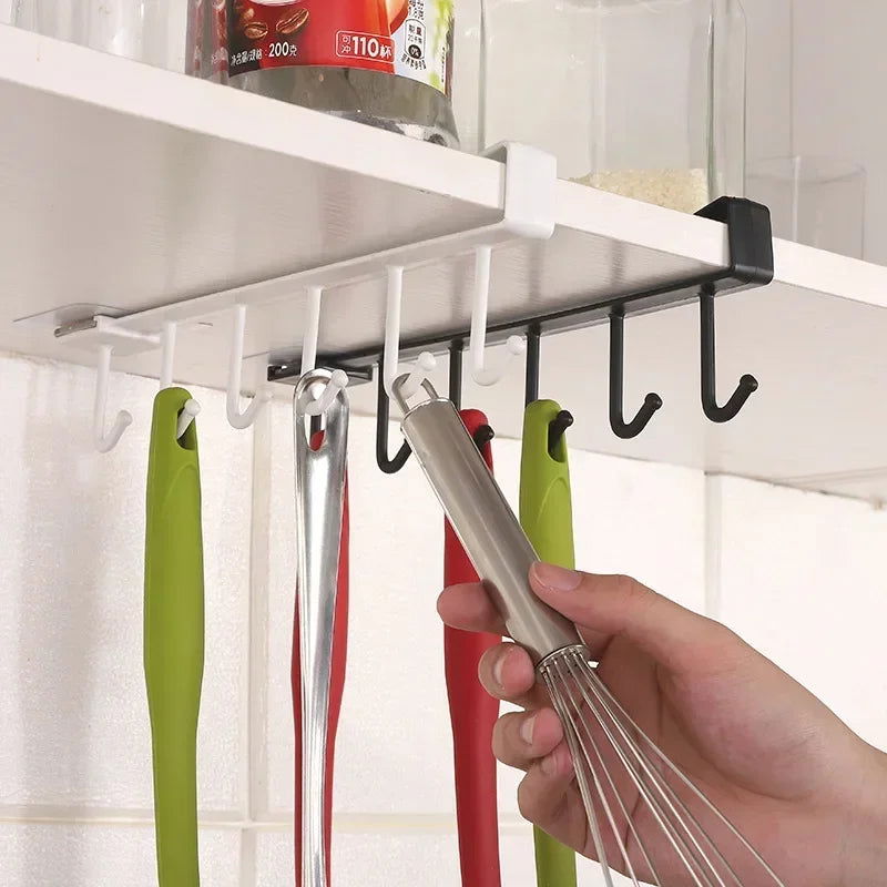 6 Hook Coffee Cup Mug Holder Plastic Cabinet Kitchen Storage Rack Multifunction Hook Shelf  Sundry Organizer Storage Hanger - Slobuy
