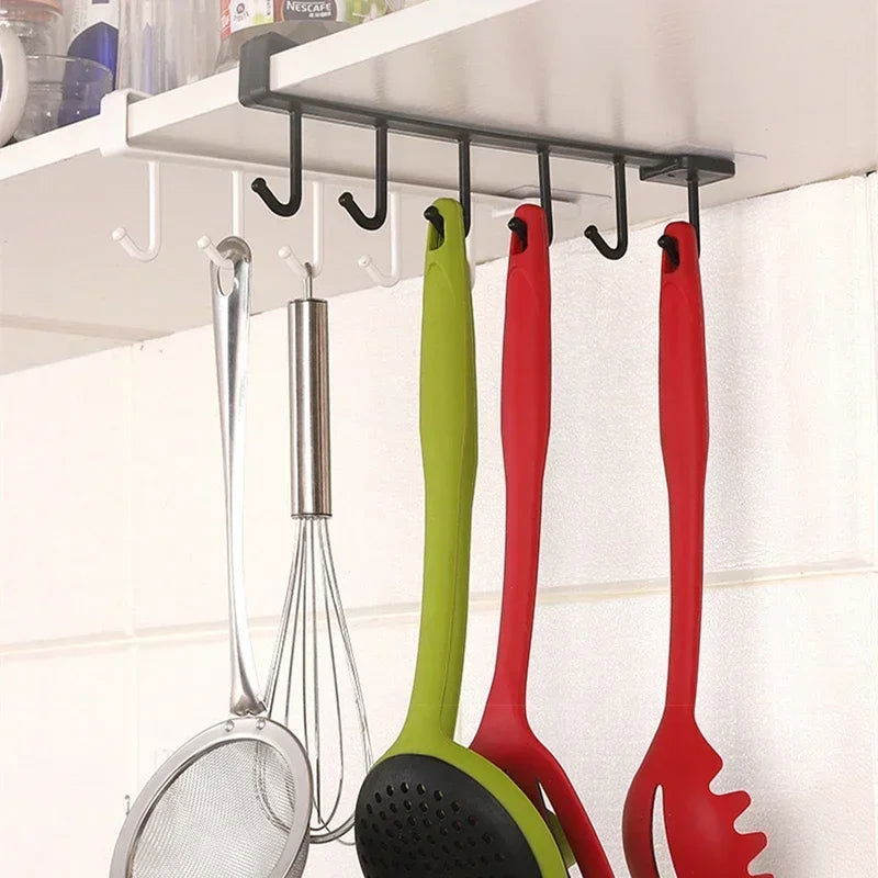 6 Hook Coffee Cup Mug Holder Plastic Cabinet Kitchen Storage Rack Multifunction Hook Shelf  Sundry Organizer Storage Hanger - Slobuy