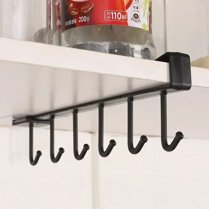 6 Hook Coffee Cup Mug Holder Plastic Cabinet Kitchen Storage Rack Multifunction Hook Shelf  Sundry Organizer Storage Hanger - Slobuy