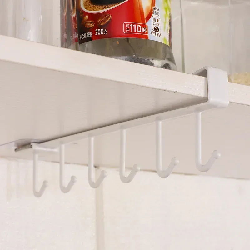 6 Hook Coffee Cup Mug Holder Plastic Cabinet Kitchen Storage Rack Multifunction Hook Shelf  Sundry Organizer Storage Hanger - Slobuy